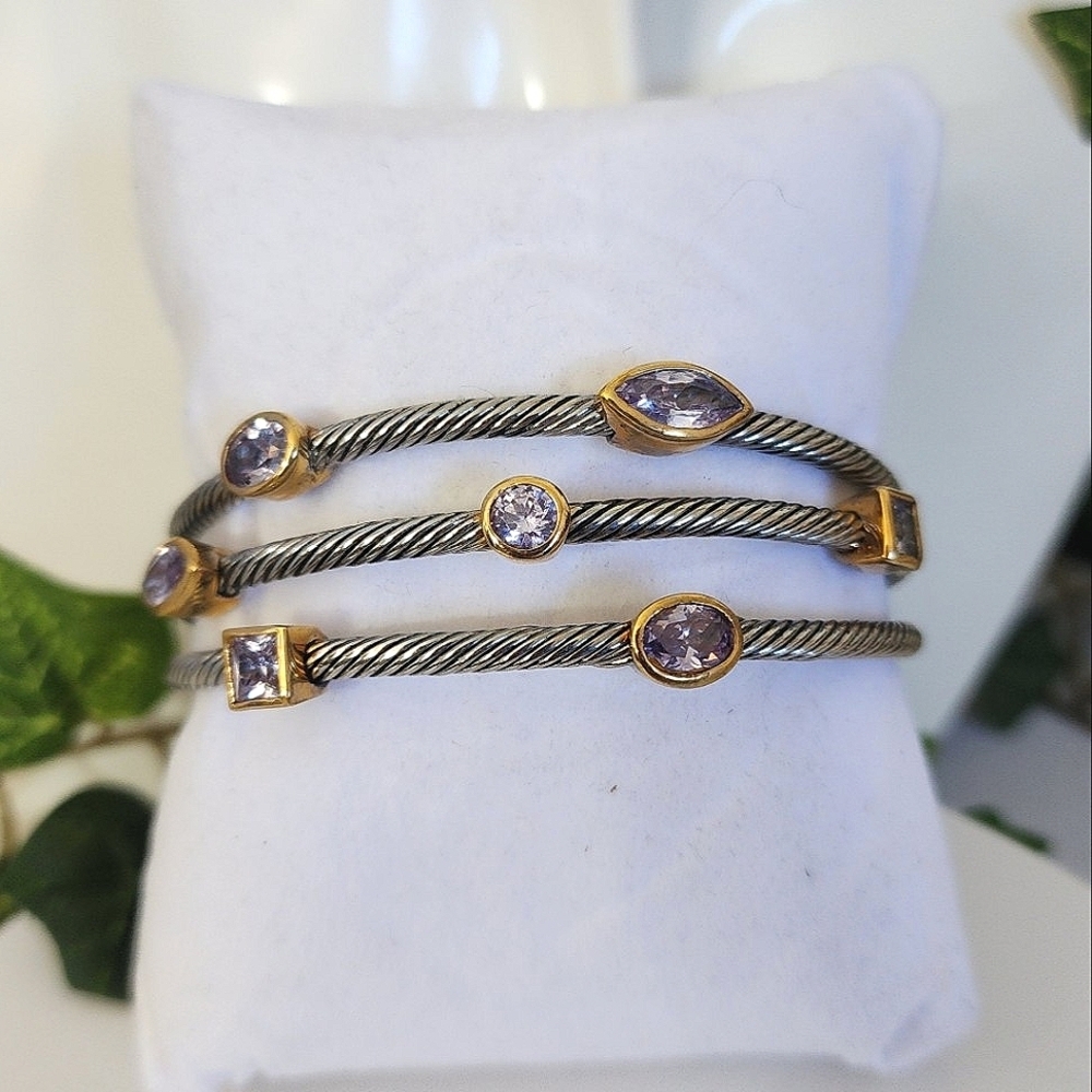 Classic Cable Bracelet Stack Style With Amethyst … - image 1